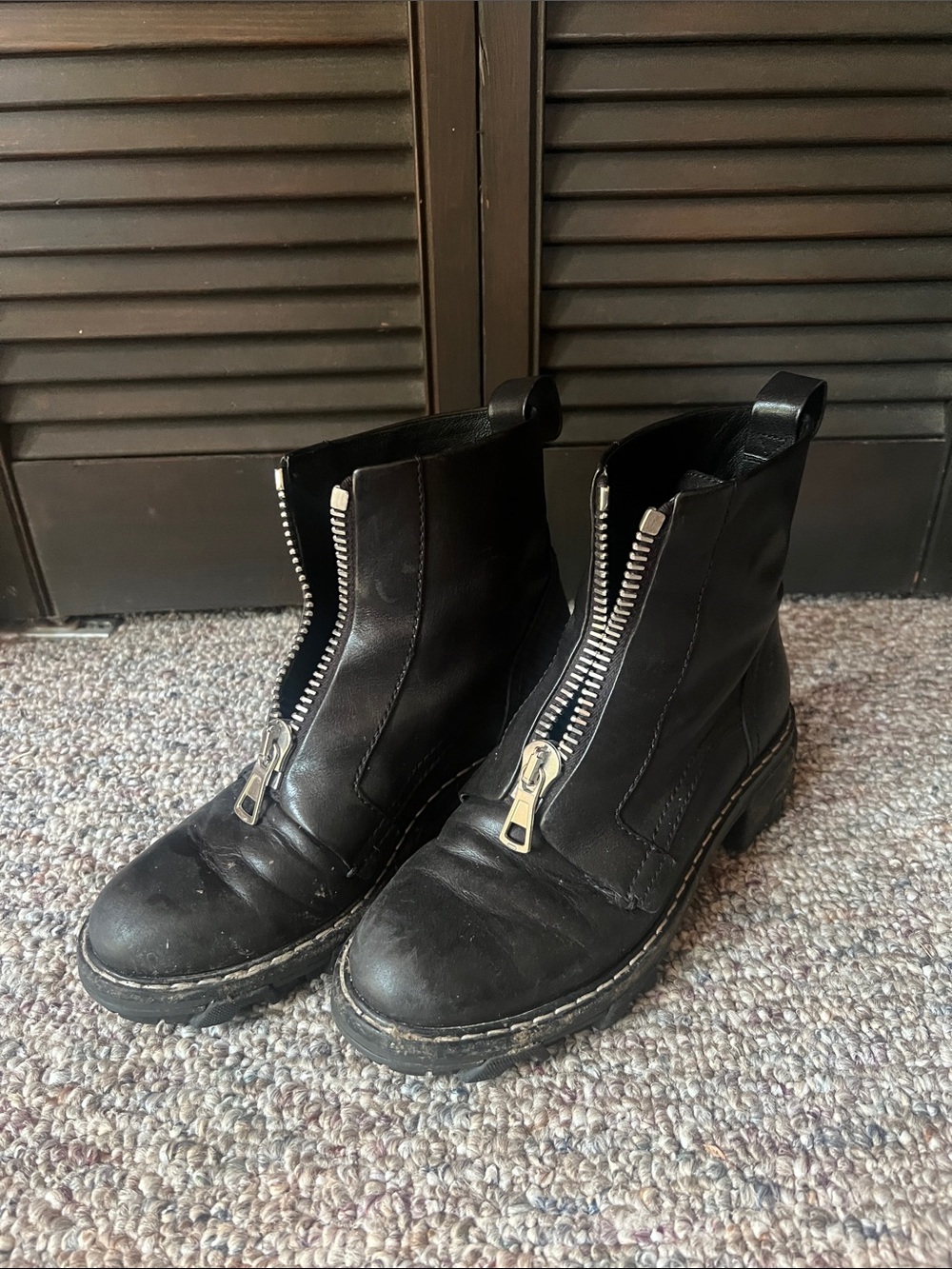 Rag & Bone Black Front-Zip Leather Boots